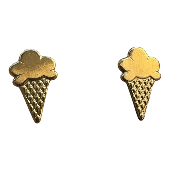 Charming Gold Ice Cream Cone Earrings for Kids - Picture 3 of 3